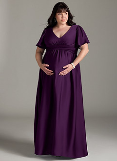 Azazie Verna Maternity Bridesmaid Dresses A-Line Ruched Stretch Satin Floor-Length Dress image13