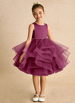 Azazie Tinie Flower Girl Dresses Mulberry Ball-Gown Bow Tulle Dress image3