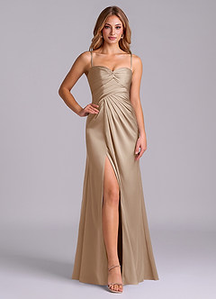 Azazie Sabrine Abiti da Damigella Abito A-Line in Raso Elasticizzato Scollo a Cuore Taupe image5