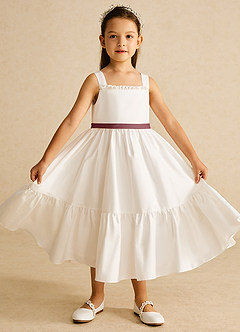 Azazie Ettie Flower Girl Dresses Ivory Desert Rose A-Line Bow Cotton Dress image1