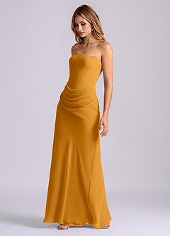 Azazie Debby Bridesmaid Dresses Butterscotch Mermaid Strapless Chiffon Dress image3