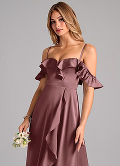 Azazie Lyra Bridesmaid Dresses Vintage Mauve A-Line Off the Shoulder Stretch Satin Convertible Dress image7