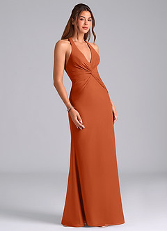 Azazie Valerie Vestidos de damas de honor Vestido de Naranja Quemada de Gasa de Corte Sirena con Plisado image3