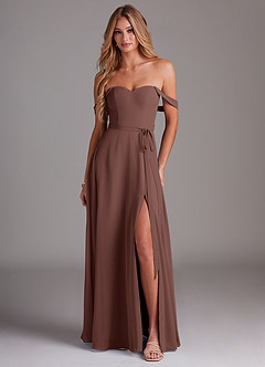 Azazie Aaron Bridesmaid Dresses Espresso A-Line Off the Shoulder Chiffon Convertible Dress image1