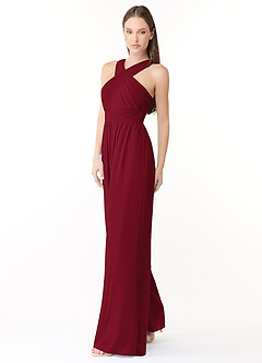 Azazie Berdie Bridesmaid Dresses Burgundy Halter Chiffon Jumpsuit image3