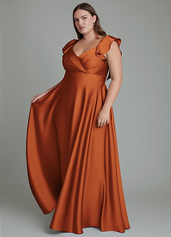 Azazie Leilani Bridesmaid Dresses Cinnamon A-Line Ruched Stretch Satin Dress image13