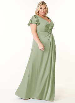 Azazie Soren Bridesmaid Dresses Dusty Sage A-Line Pleated Stretch Satin Dress image10