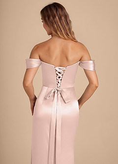 Azazie Shea Bridesmaid Dresses Blushing Pink Mermaid Off the Shoulder Metallic Satin Convertible Dress image2