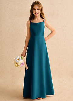 Azazie Joella Girls Formal Jurken voor bloemenmeisjes A-lijn Jurk van Mat Satijn Geplooide Inkt Blauw image6