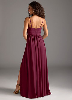 Azazie Alia Bridesmaid Dresses Mulberry A-Line Pleated Stretch Satin Dress image4