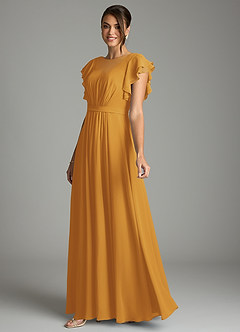 Azazie Daphne vestidos de dama de honor modestos Vestido de Corte en A Volantes Hasta el suelo Gasa image3