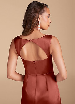 Azazie Flori Bridesmaid Dresses Terracotta Sheath Side Slit Metallic Satin Dress image6
