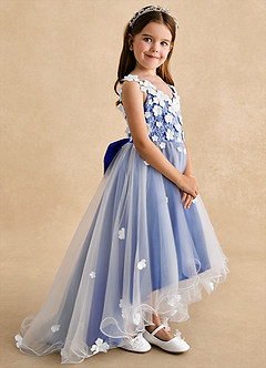 Azazie Celia vestidos de niña de las flores Vestido de Azul Real de Tul de Corte En A con Encaje image3