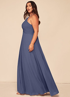 Azazie Ginger Robes de demoiselle d'honneur Robe Trapèze en Mousseline de soie Dos nu plissé Bleu Orageux image13