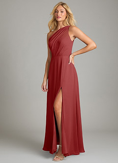 Azazie Phaedra Bridesmaid Dresses Rust A-Line One Shoulder Chiffon Dress image13