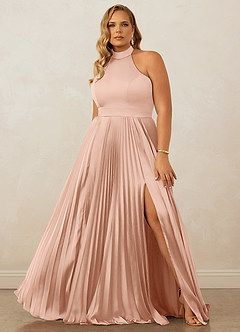 Christian Siriano Bridal for Azazie 1007 Robes de demoiselle d'honneur Robe Trapèze en Satin extensible Plissée Or Rose image8
