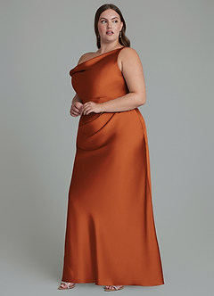 Azazie Emerson Bridesmaid Dresses Cinnamon Mermaid Off the Shoulder Stretch Satin Dress image10