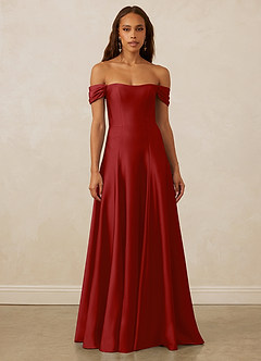 Christian Siriano Bridal for Azazie 1002 Bridesmaid Dresses Pomegranate A-Line Off the Shoulder Stretch Satin Convertible Dress image2