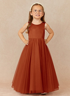Azazie Muni Flower Girl Dresses Paprika A-Line Bow Tulle Dress image2