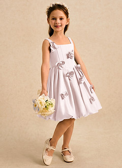 Azazie Lillian vestidos de niña de las flores Vestido Rosa Rubor de Satin Mate de Vestido de princesa con Plisado image4
