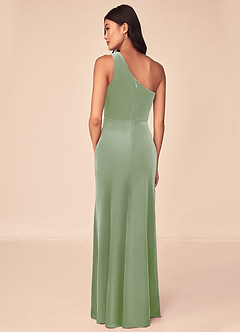 Azazie Argan Vestidos de damas de honor Vestido de Salvia Polvorienta de terciopelo de Corte en A con Plisado con un hombro image5