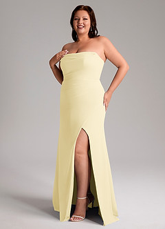 Azazie Leonis Robes de demoiselle d'honneur Robe Fourreau Convertible en Mousseline de soie Sans bretelles Sorbet Citron image13