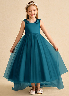 Azazie Lorita Flower Girl Dresses Ink Blue A-Line Beaded Tulle Dress image2