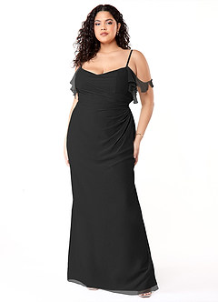 Azazie Emeralda Bridesmaid Dresses Black Sheath Off the Shoulder Chiffon Dress image7
