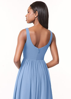 Azazie Keyla Bridesmaid Dresses Steel Blue A-Line V-Neck Pleated Chiffon Dress image4