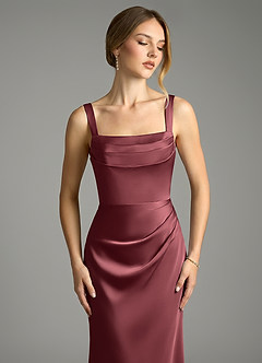 Azazie Alouette Bridesmaid Dresses Merlot Mermaid Pleated Stretch Satin Dress image5