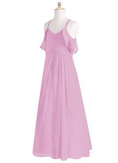 Azazie Dakota Junior Robe Trapèze en Mousseline de soie Épaule décolletée Rose Bonbon image10