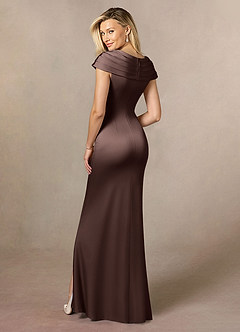 Azazie Anderson Mother of the Bride Dresses Ganache A-Line Pleated Stretch Satin Dress image9