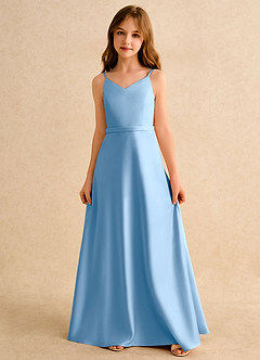 Azazie Fishie Girls Formal Flower Girl Dresses Powder Blue A-Line Matte Satin Dress image4