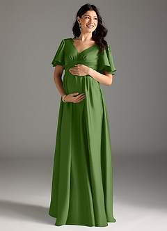 Azazie Verna Venta final Vestido Línea A Drapeado Hasta el suelo Satén Elástico image3