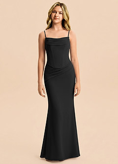 Azazie Sorrel Junior Vestido Negro de Gasa de Corte Sirena con Plisado image5