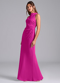 Azazie Evadne Vestidos de damas de honor Vestido de Fucsia de Gasa de Corte en A con Plisado image1