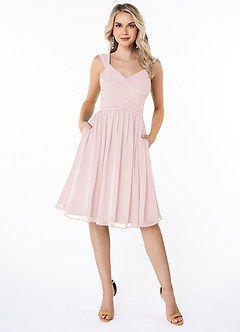 Azazie Angie Bridesmaid Dresses Blushing Pink A-Line Corset Chiffon Dress image1