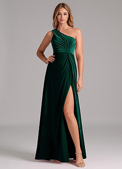 Azazie Brooke Jurken voor bruidsmeisjes Jurk van flueel met A-Lijn One-Shoulder Smaragd image3