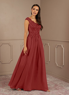 Azazie Amethyst Mother of the Bride Dresses Rust A-Line V-Neck Sequins Chiffon Dress image3