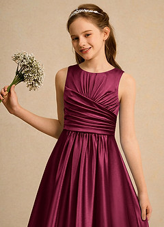 Azazie Ducky Girls Formal Flower Girl Dresses Burgundy A-Line Pleated Stretch Satin Dress image6