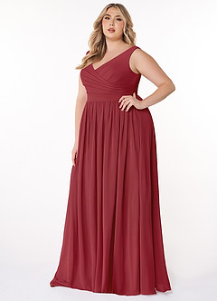 Azazie Keyla Brautjungfernkleider A-Linie V-Hals Gefaltet Chiffon Kleid Granatapfelrot image8