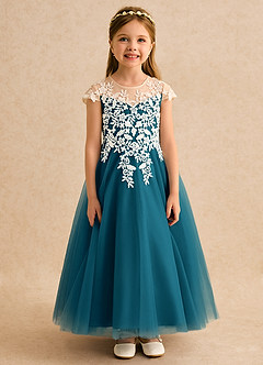 Azazie Dandelion Flower Girl Dresses Ink Blue Ball-Gown Lace Dress image4
