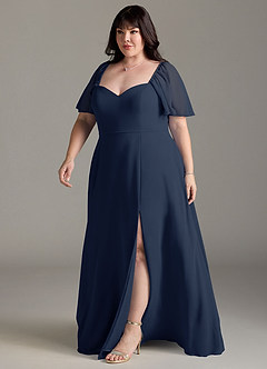 Azazie Chloe Vestidos de damas de honor Vestido de Azul Marino Oscuro de Gasa de Corte en A con Escote de Corazón image11