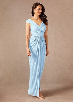 Azazie Lisolette Mother of the Bride Dresses Sky Blue Sheath Pleated Mesh Dress image5