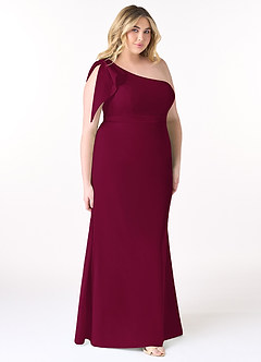 Azazie Rinna Vestidos de damas de honor Vestido de Borgoña de Crepé elástico de Corte Sirena con Hombro unilateral image7