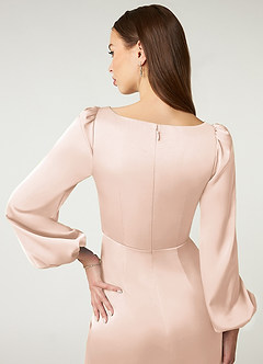 Azazie Mel Bridesmaid Dresses Blushing Pink Sheath Long Sleeve Stretch Satin Dress image6