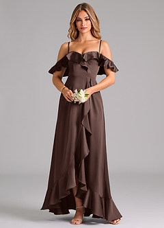 Azazie Lyra Vestidos de damas de honor Vestido de Ganache de Satén Elástico de Corte en A Convertible con Vestidos sin tirantes image5