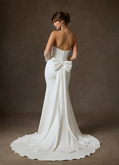 Azazie Colette Wedding Dresses Diamond White Fit and Flare Strapless Crepe Back Satin Dress image2