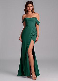 Azazie Johana Jurken voor bruidsmeisjes Converteerbaar Jurk van Chiffon met Zeemeermin Off the Shoulder Smaragd image3