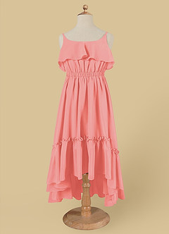 Azazie Karmen Robe Demoiselle D'honneur Fillette Robe Trapèze en Mousseline de soie Rayé Corail image6